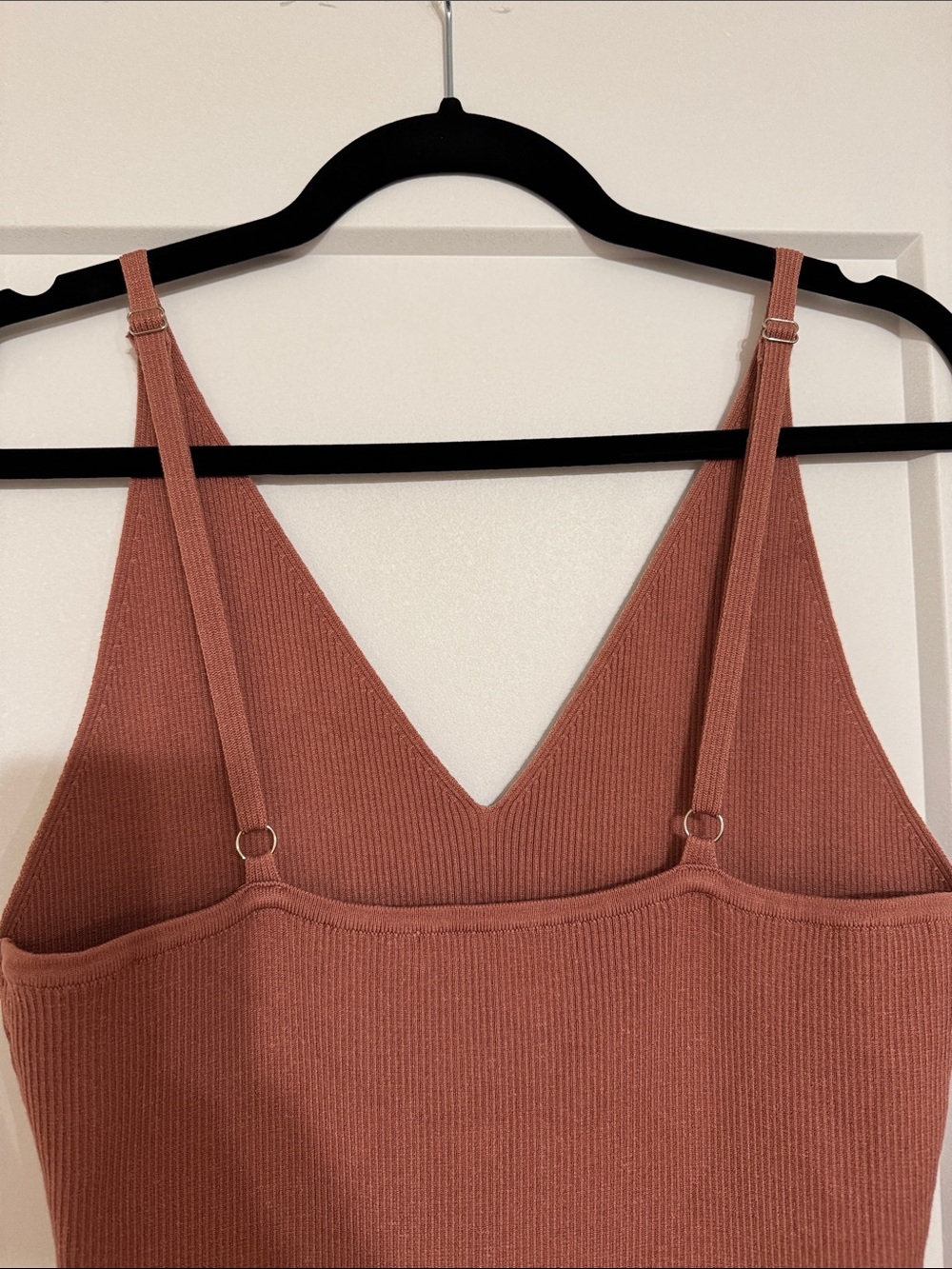 Mustard Seed Ribbed Knit Minimalist Rust Midi Bodycon Slip Dress Size Large - Picture 5 of 7